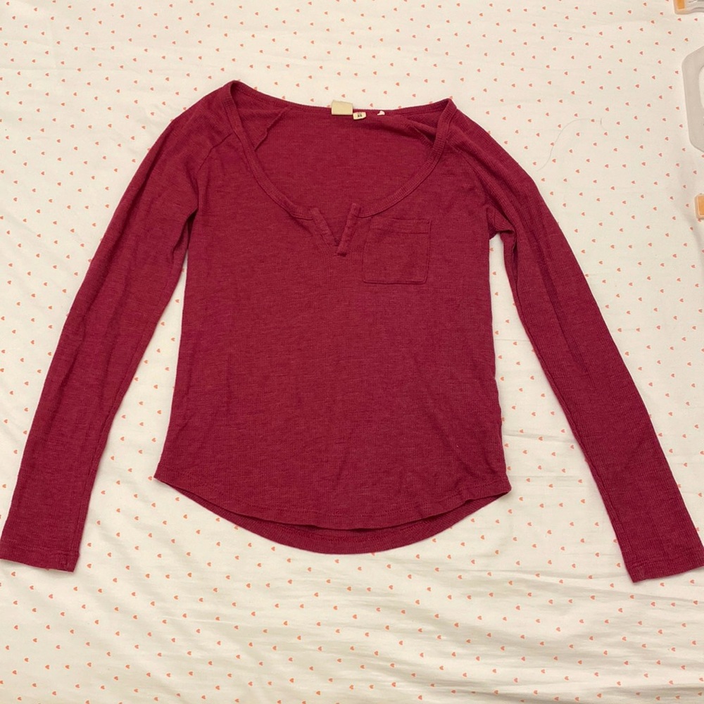 LA Hearts, XS, Purple-Maroon, Waffle Knit Long-Sleeve Shirt